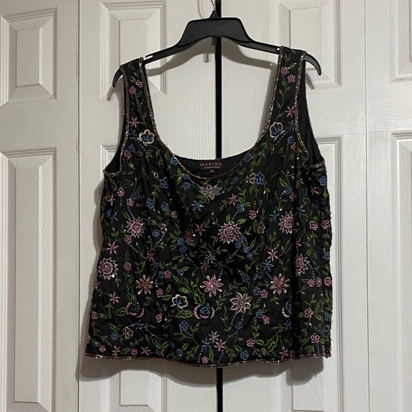 Vintage Marina Bresler Silk Floral Beaded Embroidered Top shirt blouse size 22 - Picture 2 of 16
